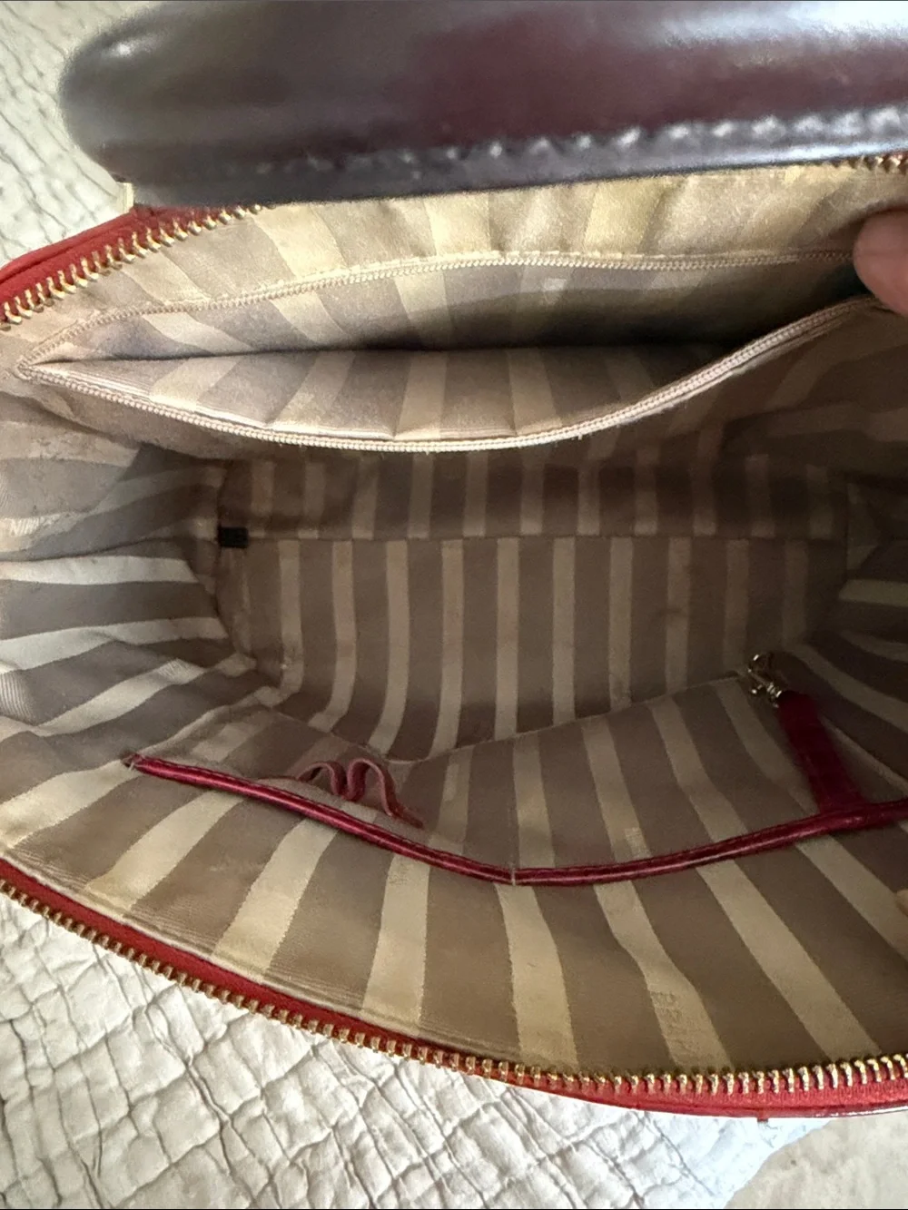 Brahmin bag large red and brown like new 16” by 11”
